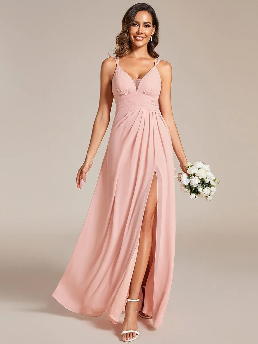 V-Neck Chiffon Bridesmaid Dress with High Slit