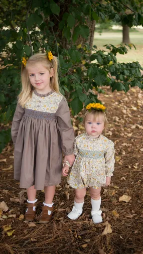 Vintage Grey Floral Smocked Dress