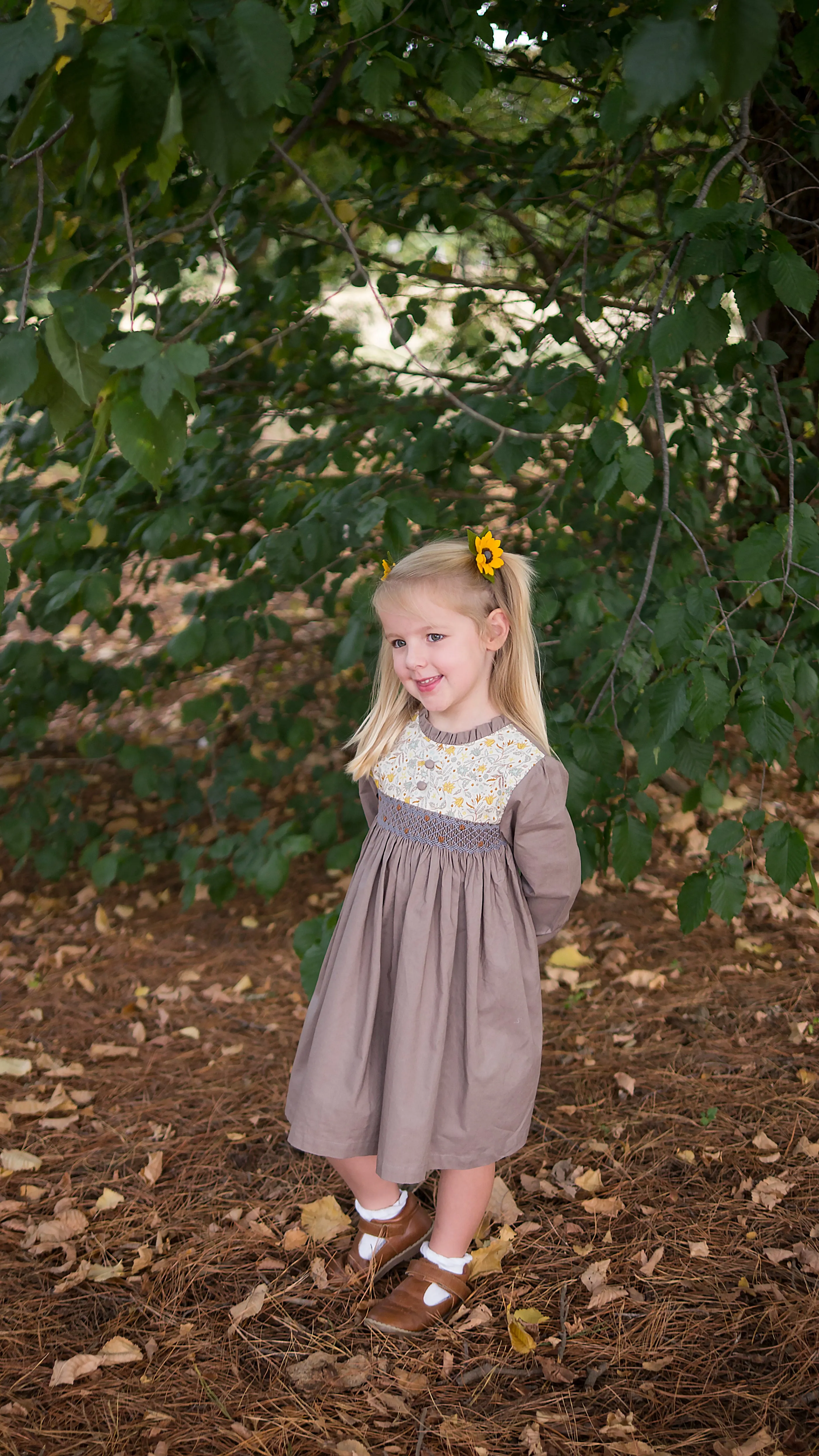 Vintage Grey Floral Smocked Dress