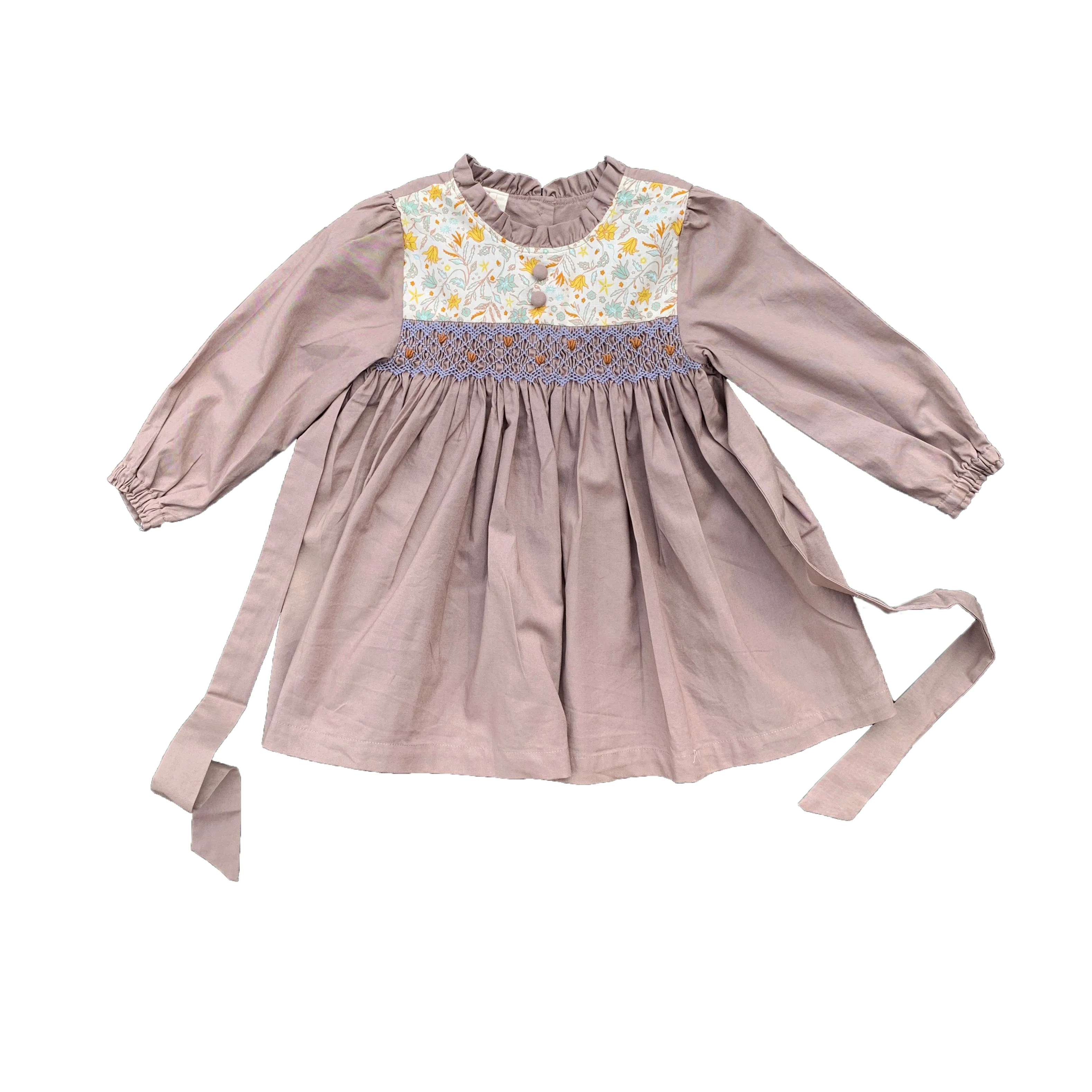 Vintage Grey Floral Smocked Dress