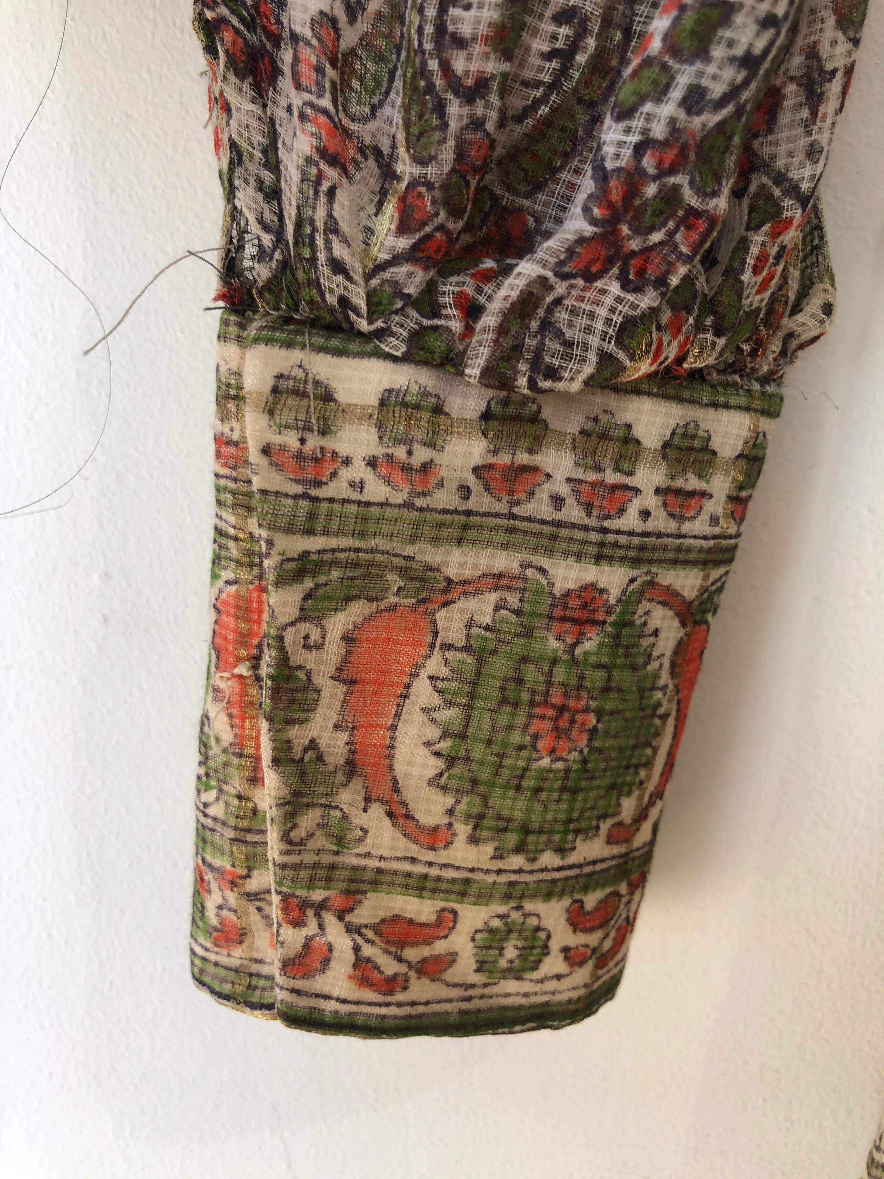 Vintage Orange and Green Block Print Silk Dress