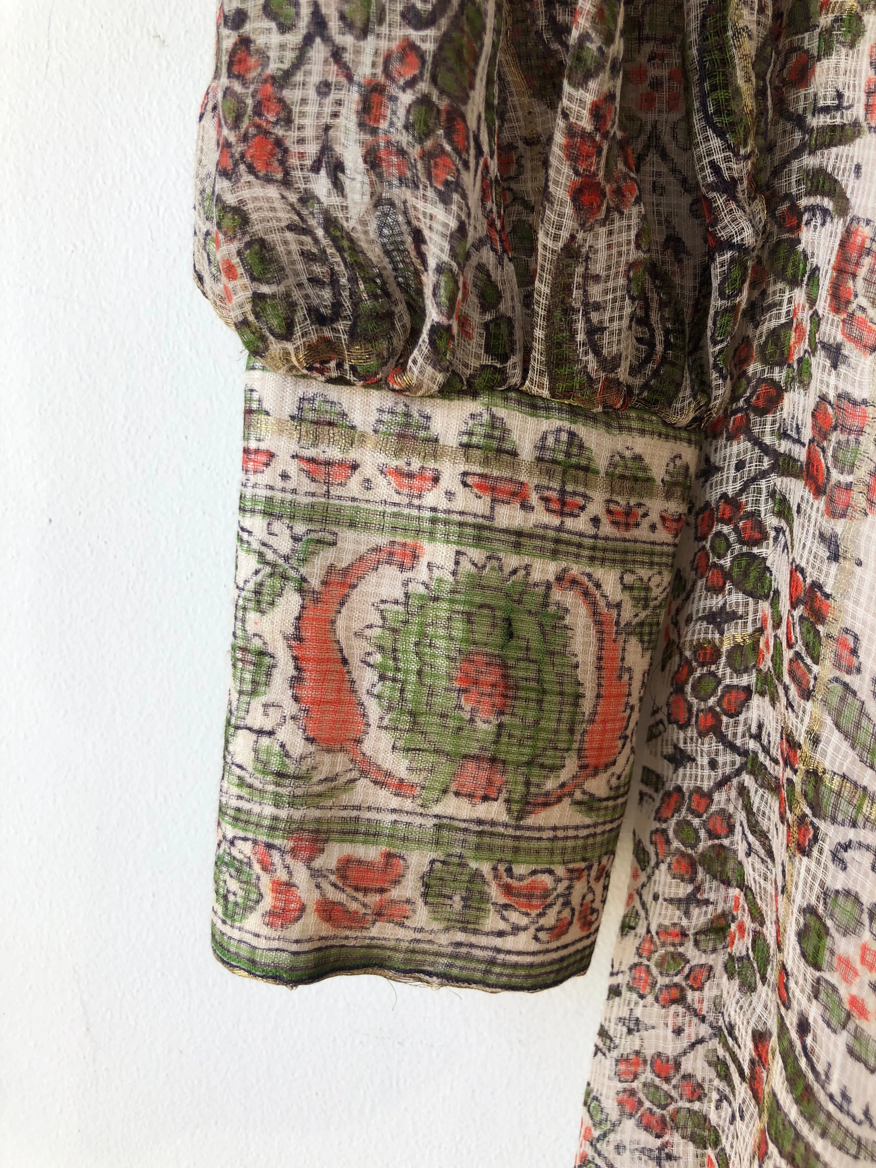 Vintage Orange and Green Block Print Silk Dress