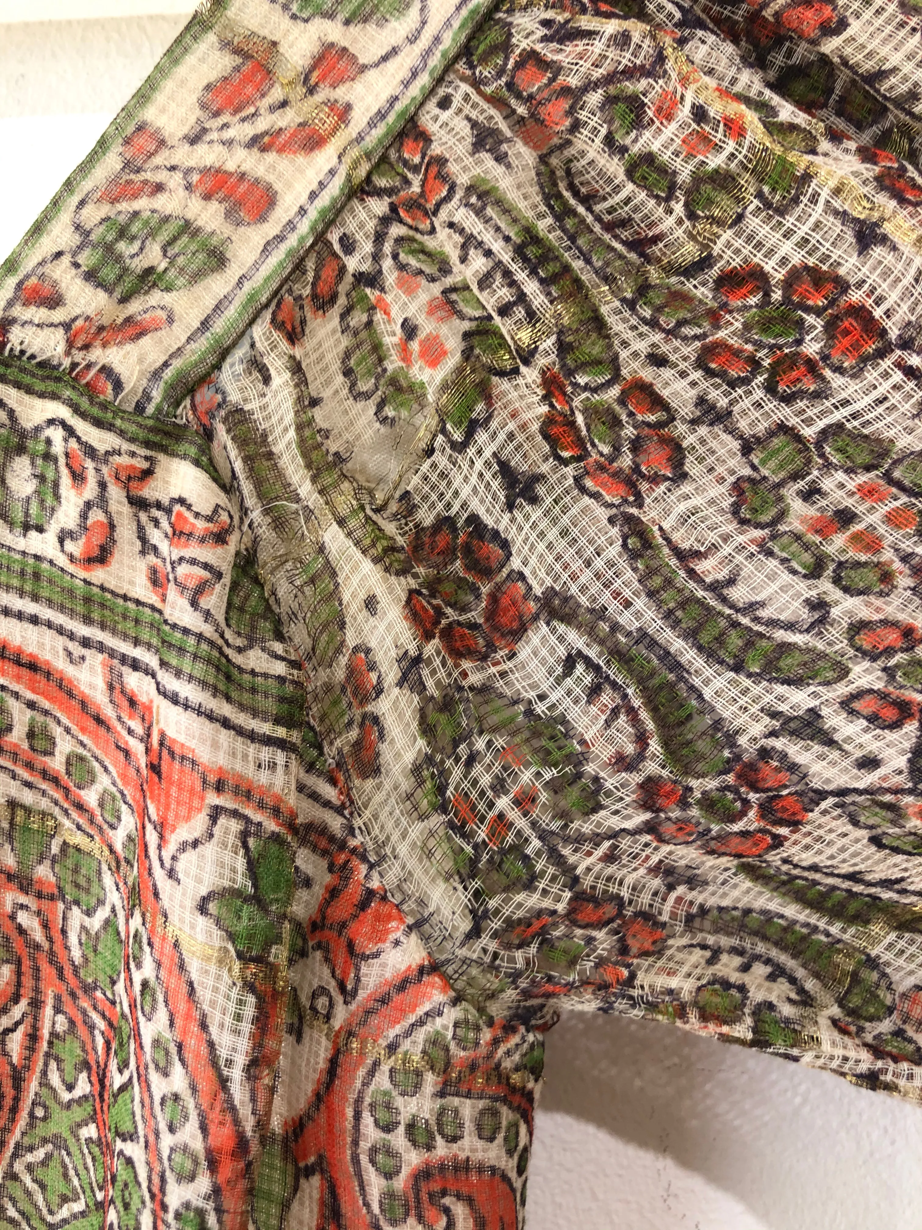 Vintage Orange and Green Block Print Silk Dress
