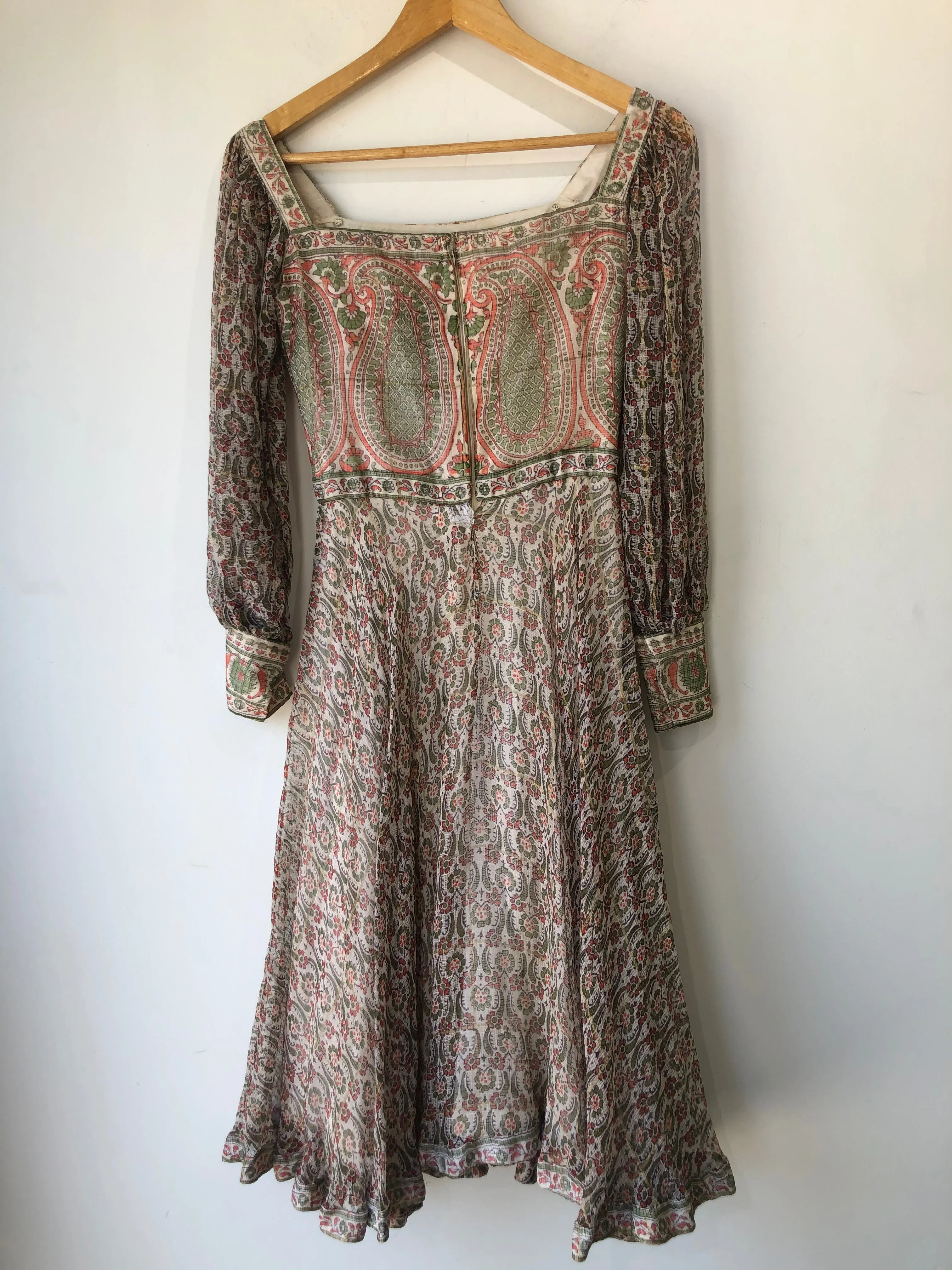 Vintage Orange and Green Block Print Silk Dress