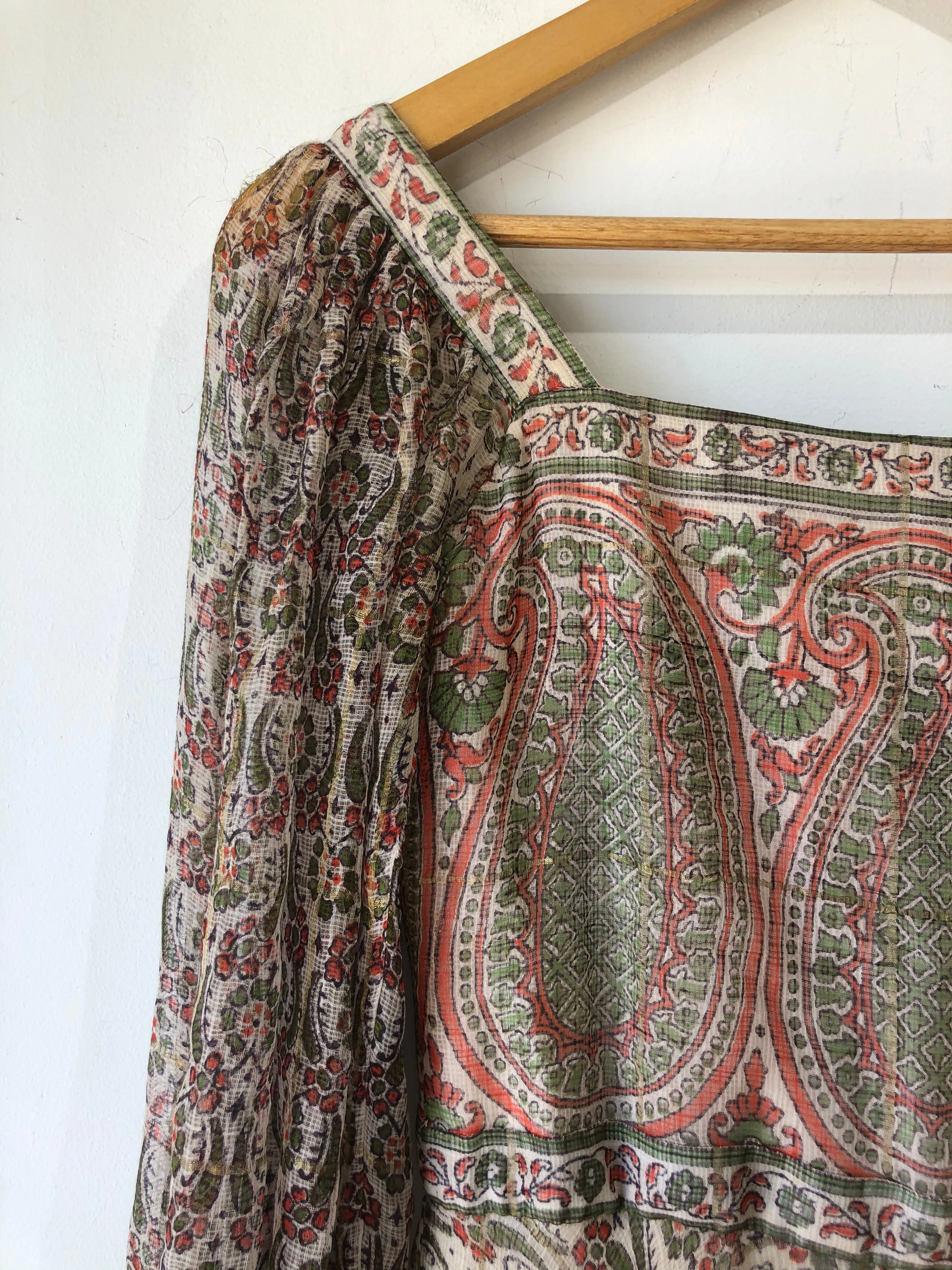 Vintage Orange and Green Block Print Silk Dress
