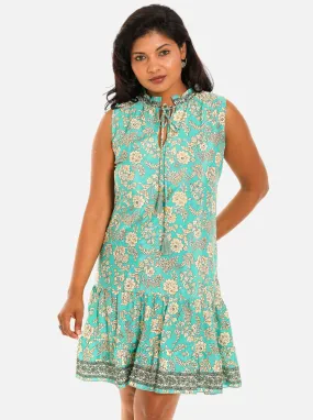 Women Floral Lace-Up Notch Neck Midi Dress