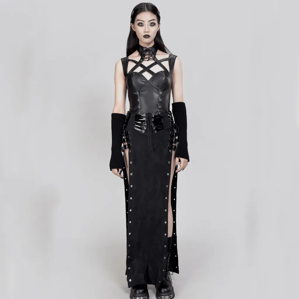 Women's Gothic Lace-up Buckles Side Slit Skirt