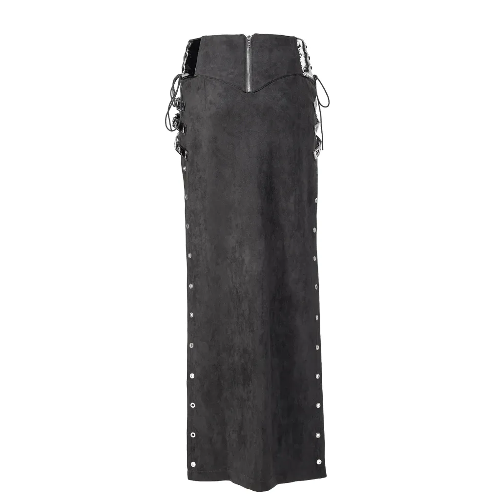 Women's Gothic Lace-up Buckles Side Slit Skirt
