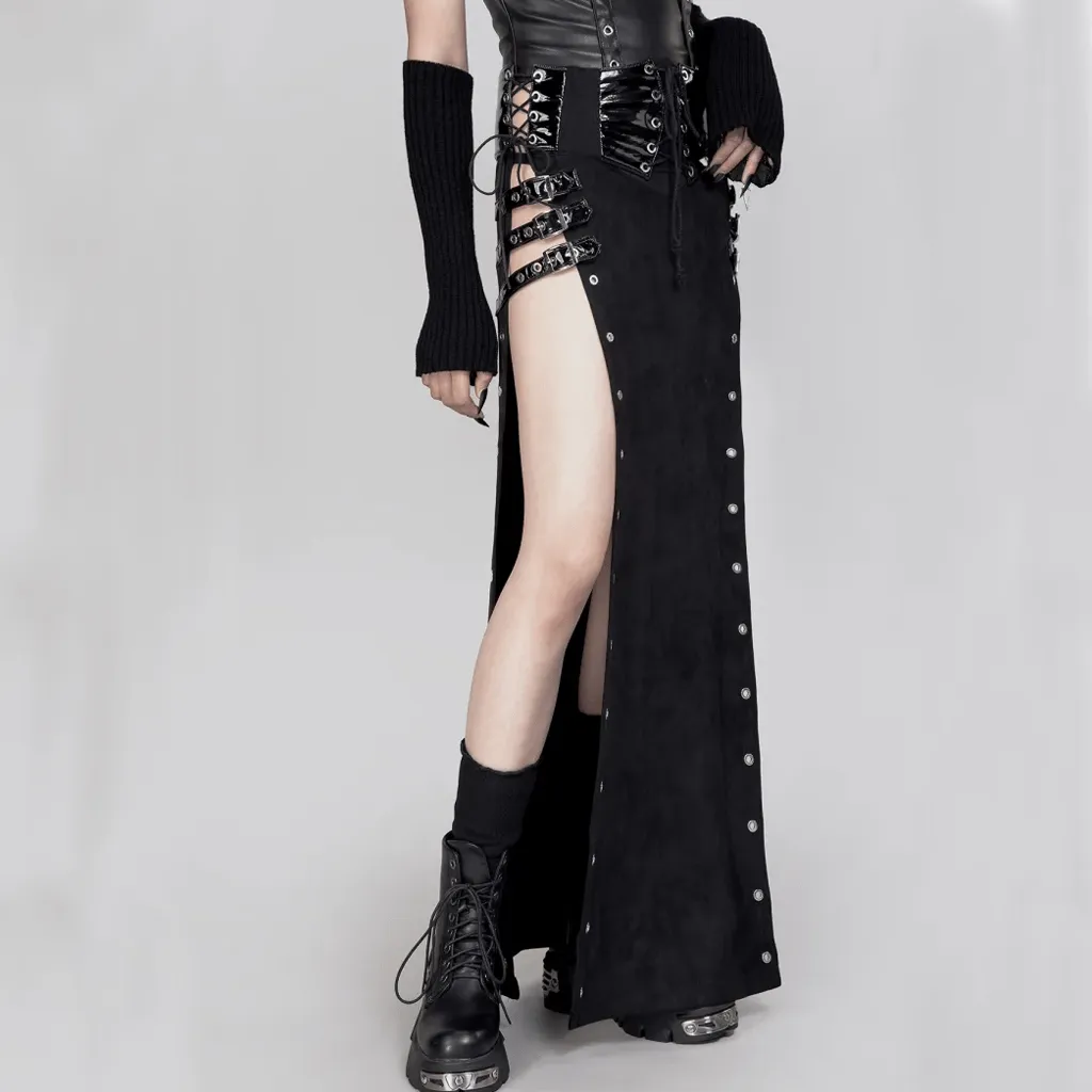 Women's Gothic Lace-up Buckles Side Slit Skirt