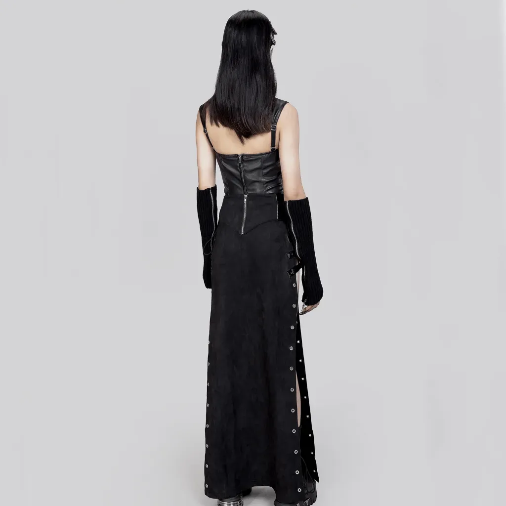 Women's Gothic Lace-up Buckles Side Slit Skirt