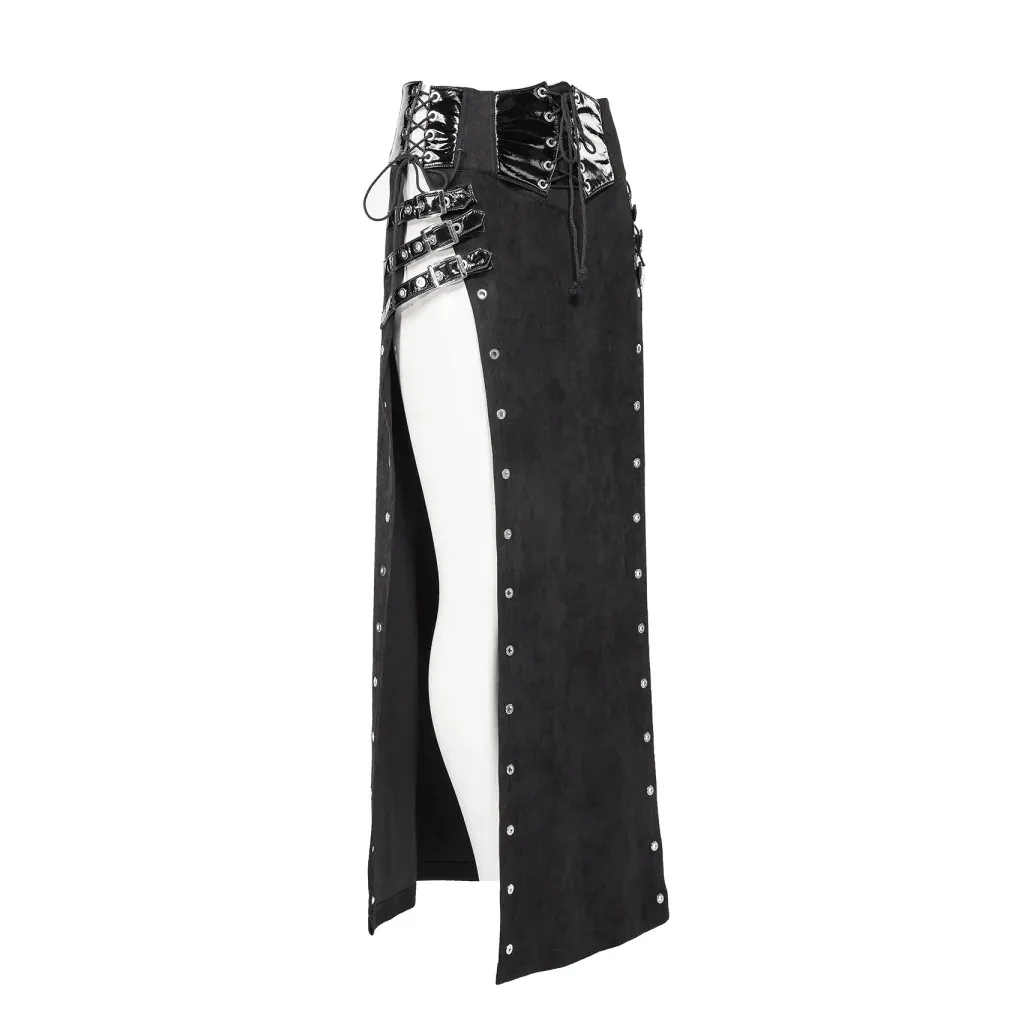 Women's Gothic Lace-up Buckles Side Slit Skirt