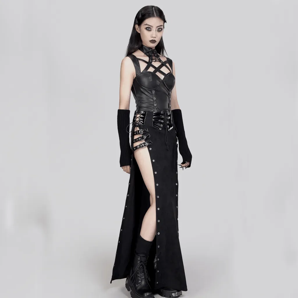 Women's Gothic Lace-up Buckles Side Slit Skirt