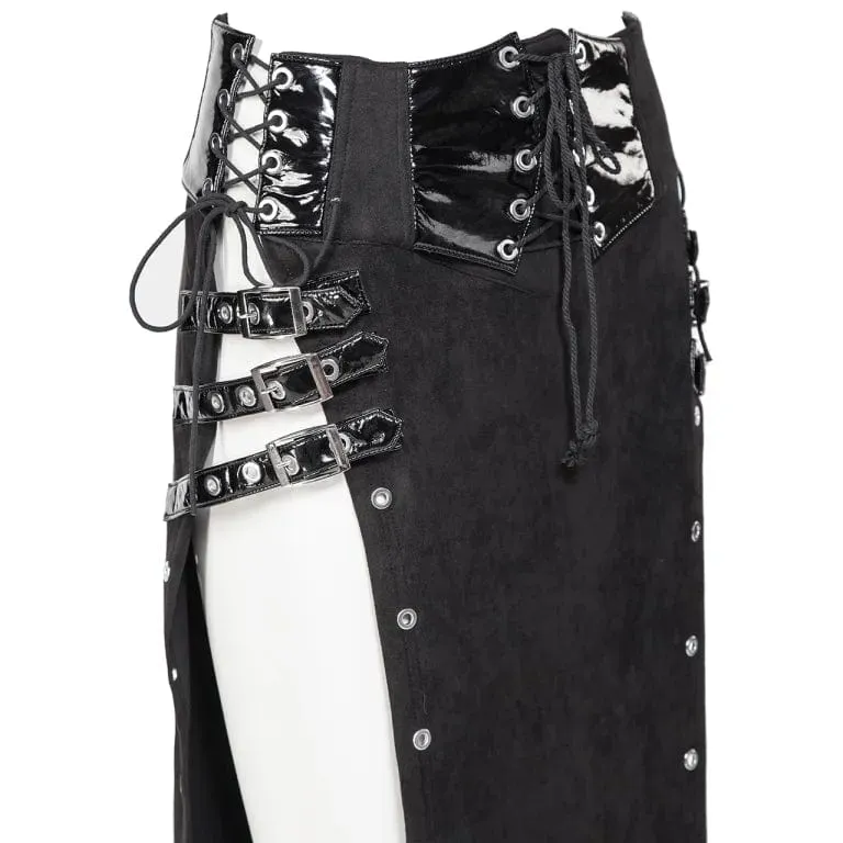 Women's Gothic Lace-up Buckles Side Slit Skirt