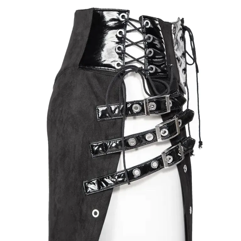 Women's Gothic Lace-up Buckles Side Slit Skirt