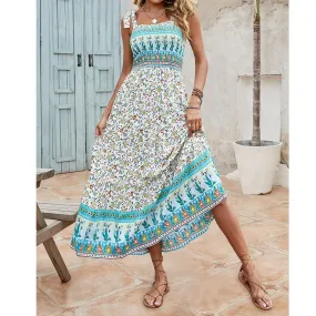Women's Long Bohemian Print Strap Loose Casual Dresses