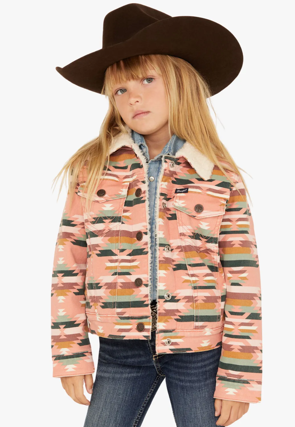 Wrangler Girls Sherpa Lined Printed Denim Jacket