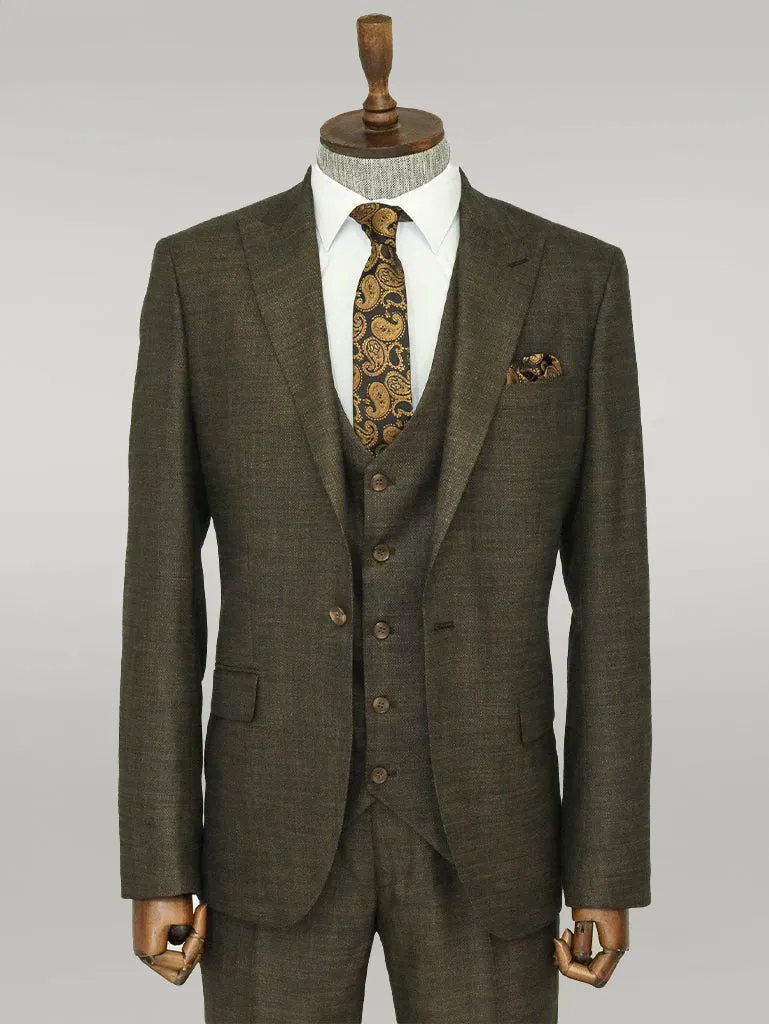 WSS 3 -Piece Single Button Peak Lapel Khaki Men Suit  - Singen
