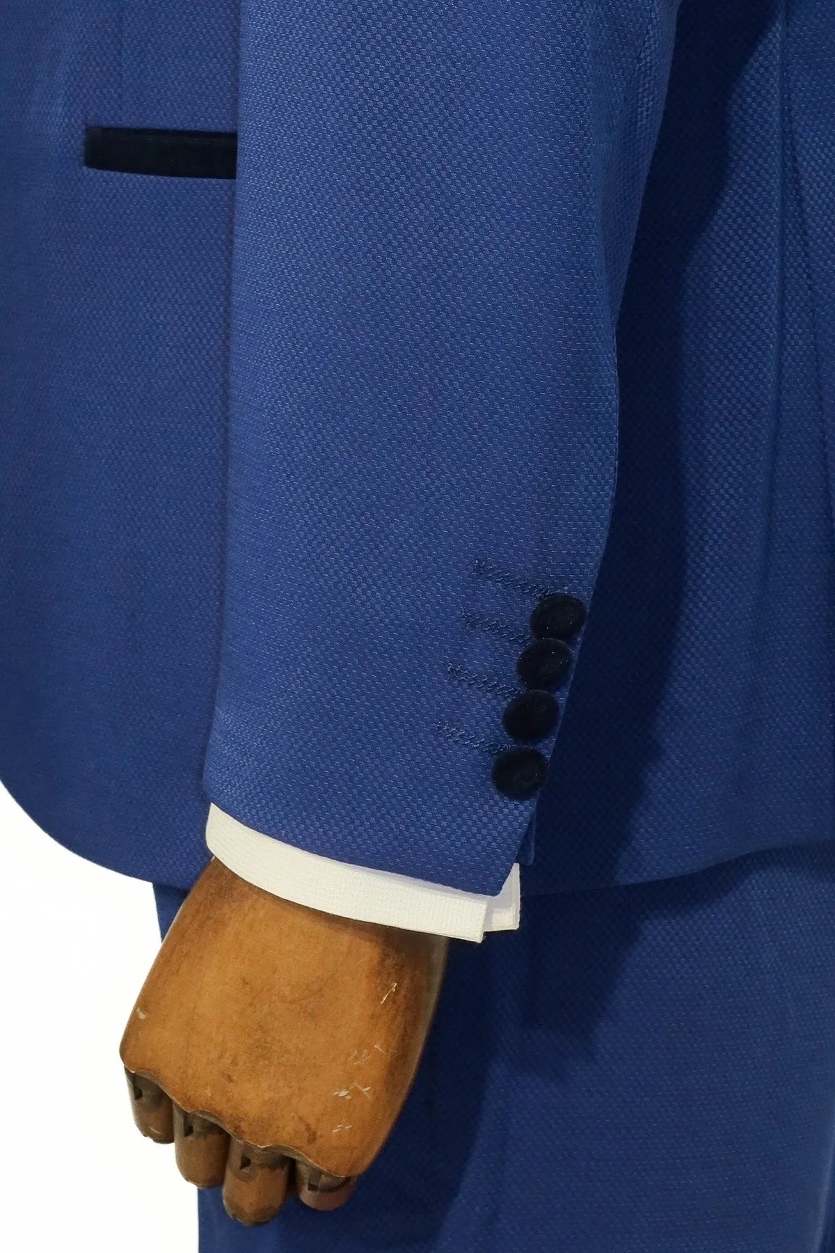 WSS 3 Piece Trim Detailed Self-Patterned Velvet Shawl Collar Royal Blue Men's Tuxedo  - Singen