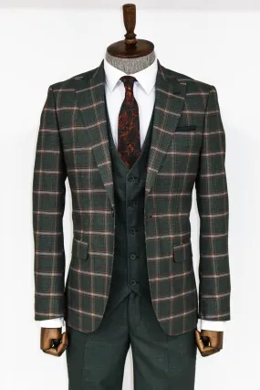 WSS Checked Patterned Green Slim Fit Suit  - Charleville-Mézières