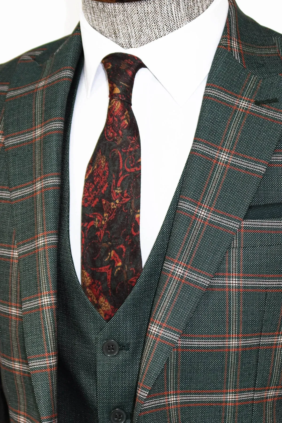 WSS Checked Patterned Green Slim Fit Suit  - Charleville-Mézières