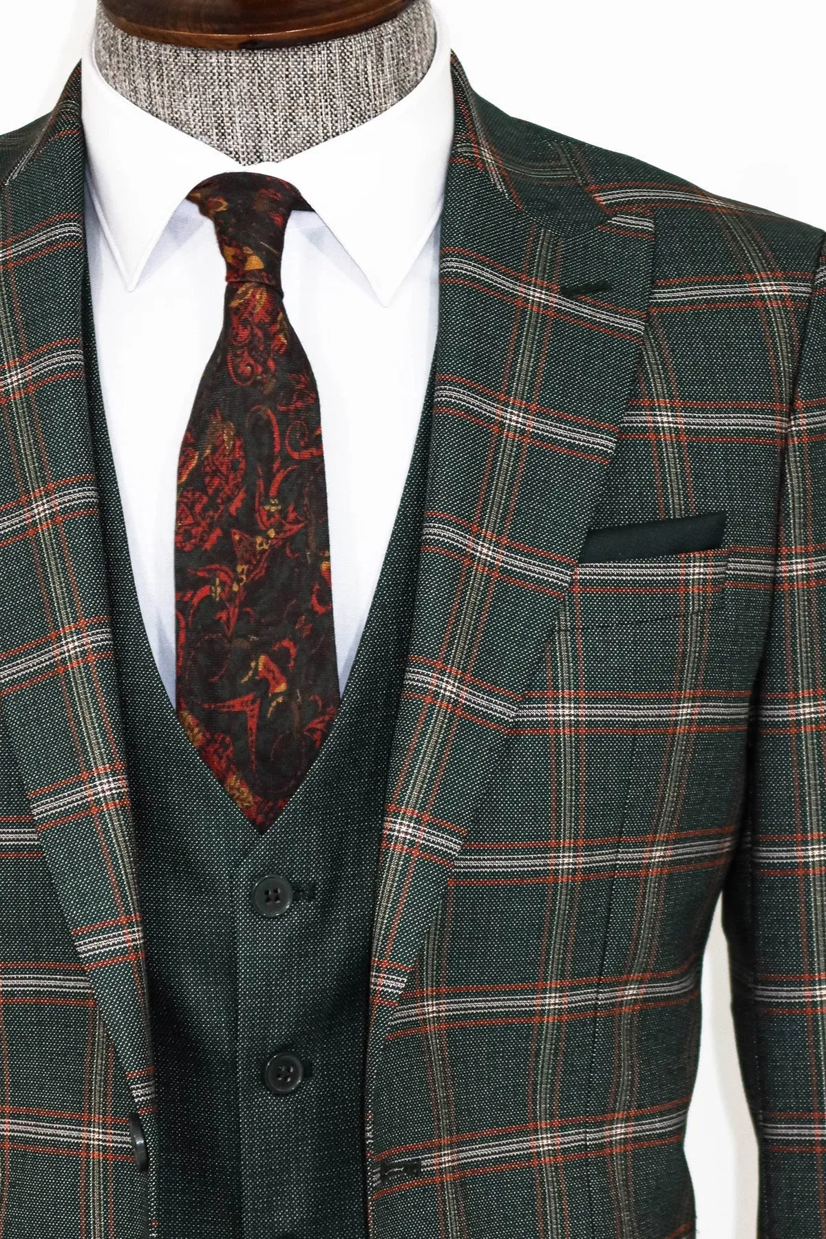 WSS Checked Patterned Green Slim Fit Suit  - Charleville-Mézières