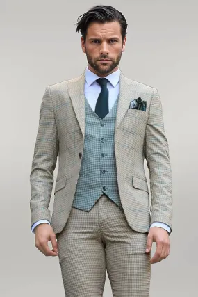 WSS Checked Patterned Slim Fit Beige Men Suit  - Singen