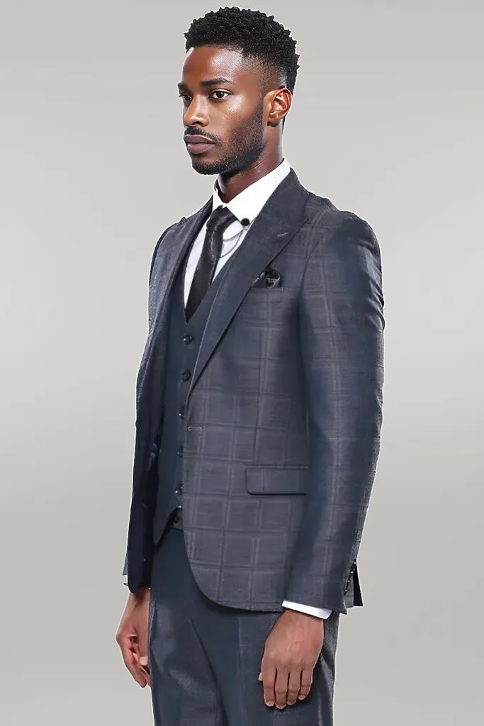 WSS Navy Patterned Vested Suit  - Singen