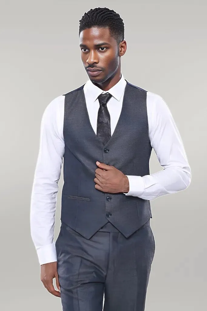 WSS Navy Patterned Vested Suit  - Singen