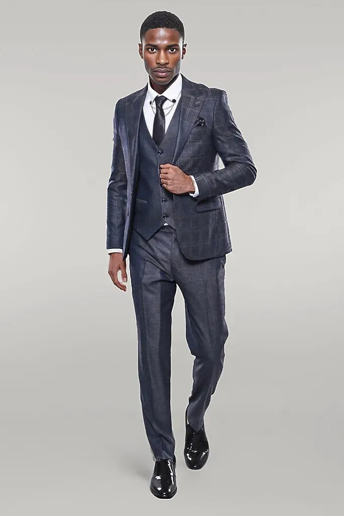 WSS Navy Patterned Vested Suit  - Singen