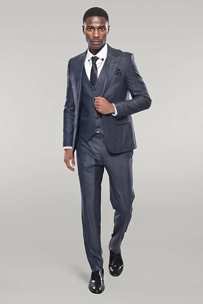 WSS Navy Patterned Vested Suit  - Singen