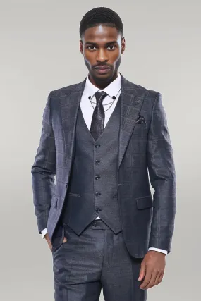 WSS Navy Patterned Vested Suit  - Singen