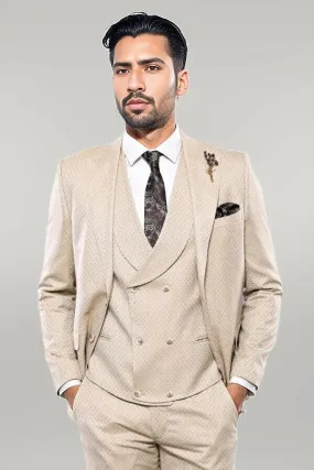 WSS Patterned Beige Vested Suit  - Singen