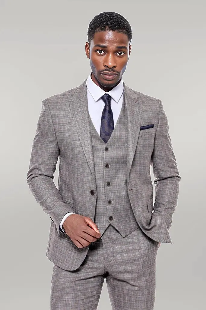 WSS Patterned Vested Slim-Fit Brown Men Suit  - Singen
