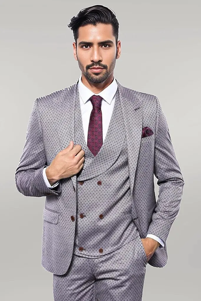 WSS Self-Patterned Light Burgundy Suit  - Singen