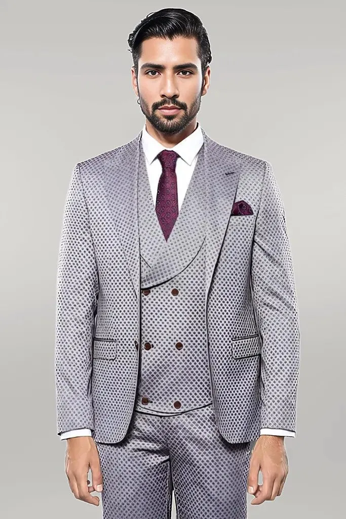 WSS Self-Patterned Light Burgundy Suit  - Singen