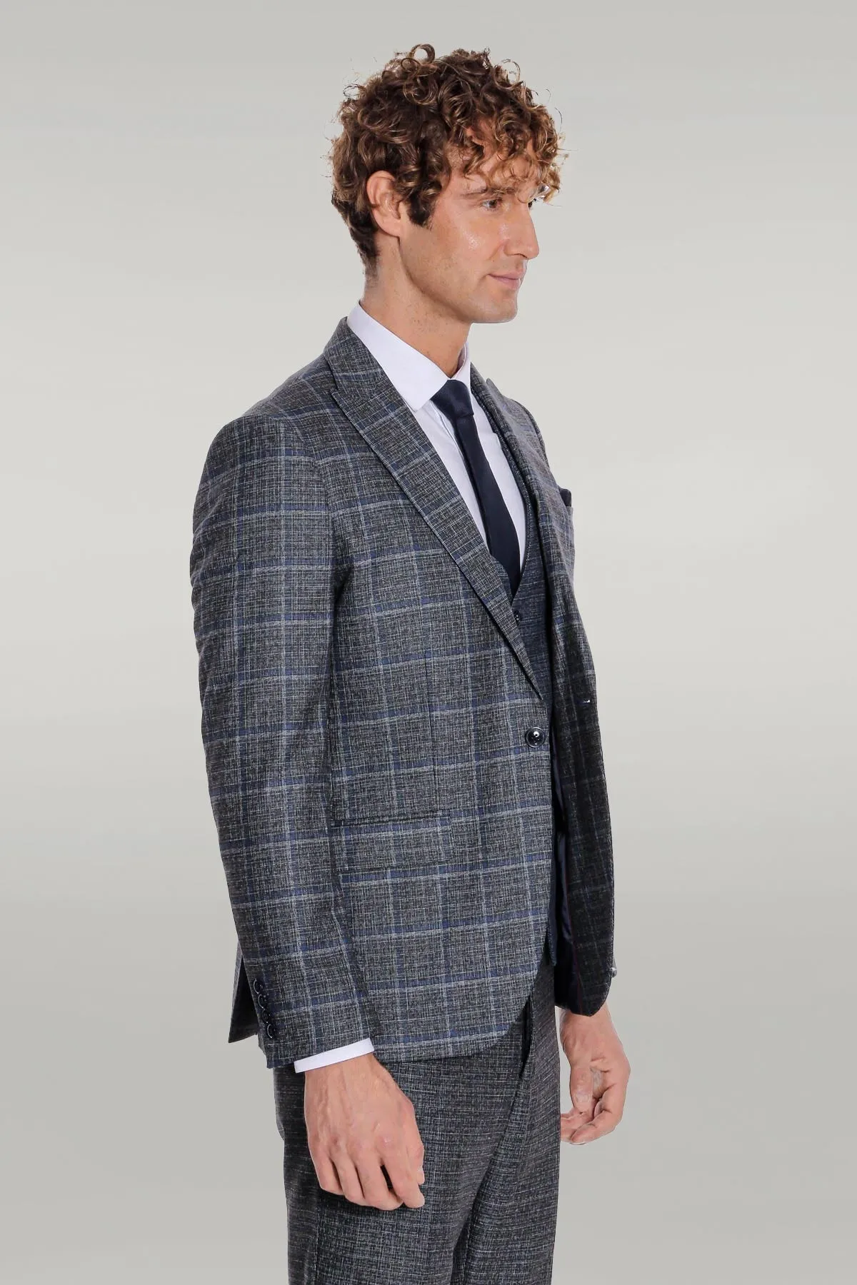 WSS Slim Fit Checked Patterned Black Men Suit  - Singen