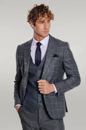 WSS Slim Fit Checked Patterned Black Men Suit  - Singen