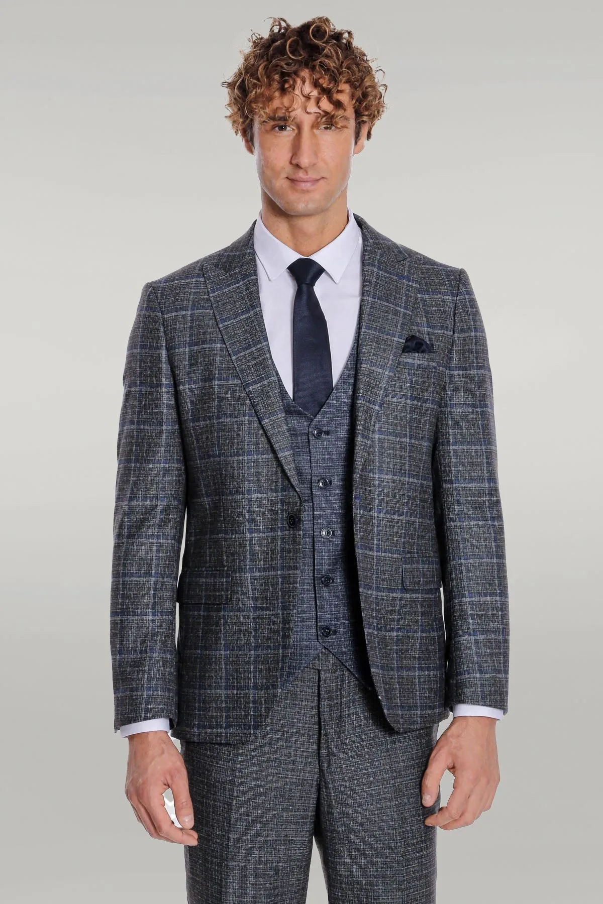 WSS Slim Fit Checked Patterned Black Men Suit  - Singen
