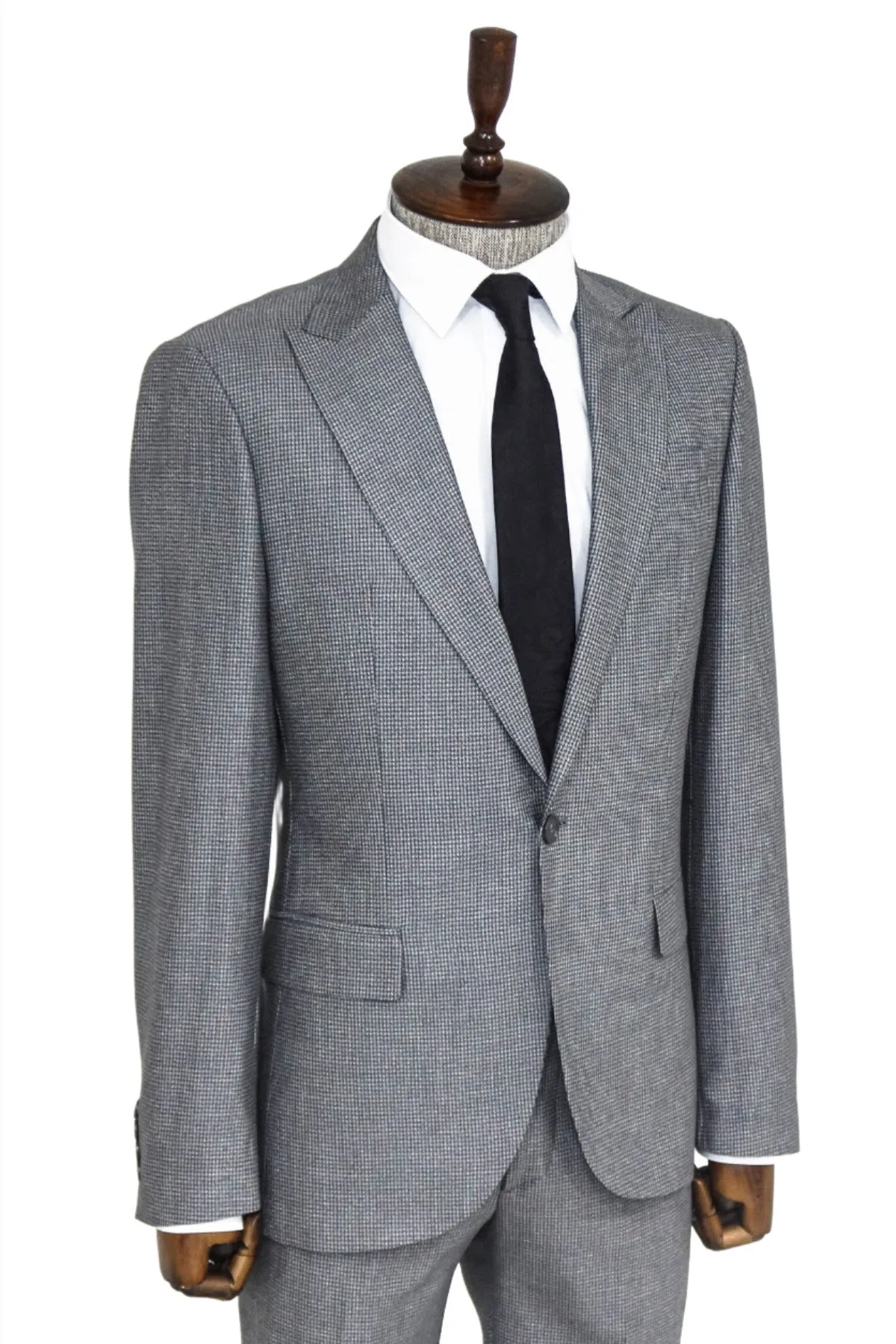 WSS Slim Fit Houndstooth Patterned 2 Piece Grey Men Suit  - Savona