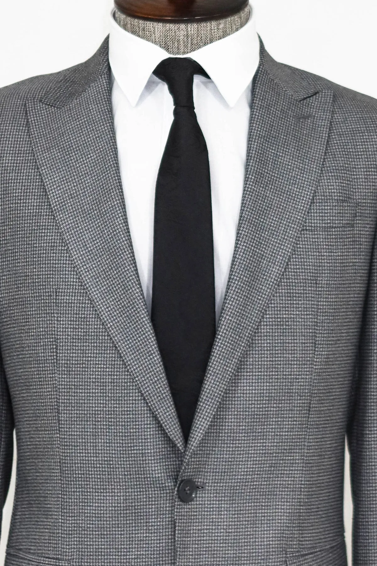 WSS Slim Fit Houndstooth Patterned 2 Piece Grey Men Suit  - Savona