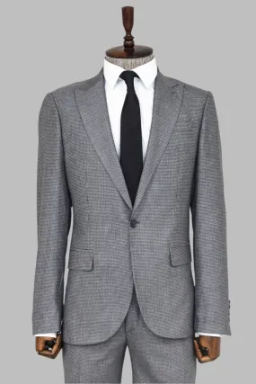 WSS Slim Fit Houndstooth Patterned 2 Piece Grey Men Suit  - Savona