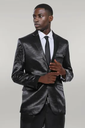 WSS Two Piece Two Buttons Patterned Satin Black Men Suit - Singen